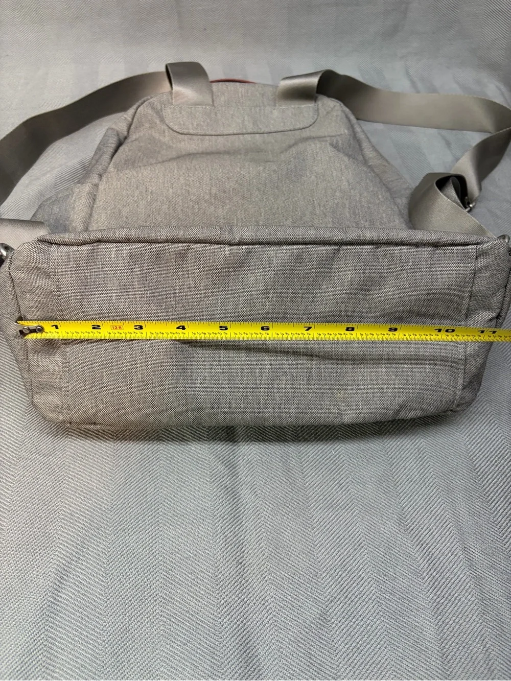 Baggallini all day backpack with handle multi pocket gray exterior blue interior